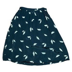 Black Satin Skirt Feather Leaf Print Boho Tattoo of California Size 4 Pockets